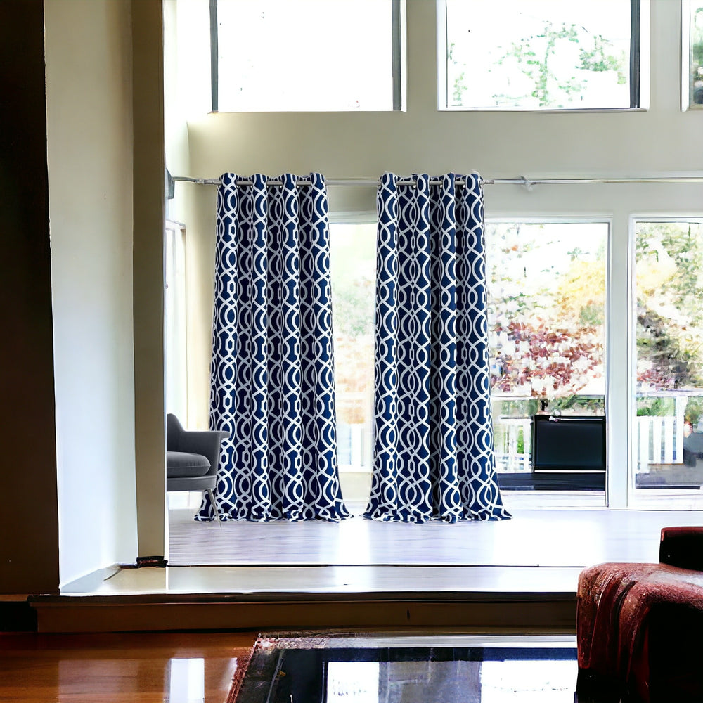 84" Navy Blue Trellis Black Out Window Curtain Panel - Homeroots - Flyclothing LLC
