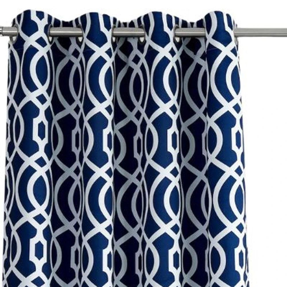 84" Navy Blue Trellis Black Out Window Curtain Panel - Homeroots - Flyclothing LLC