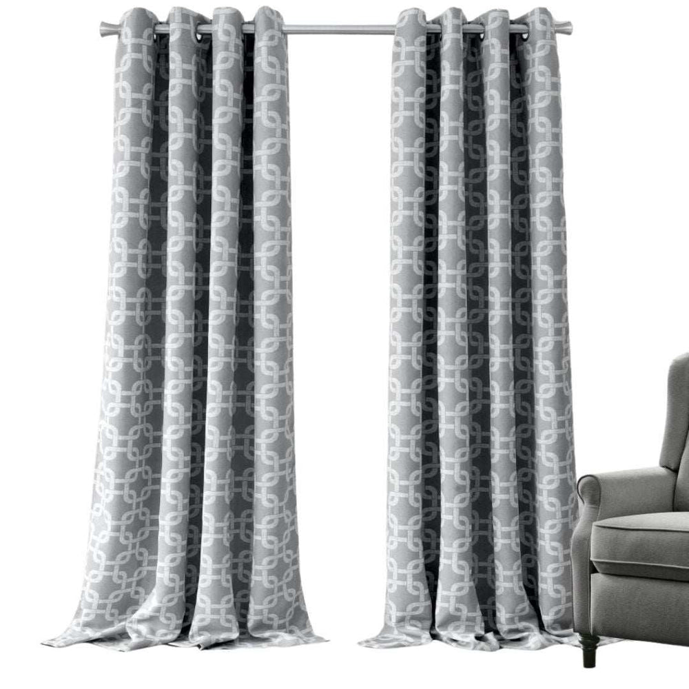 84” Silver Interlock Pattern Window Curtain Panel - Homeroots - Flyclothing LLC