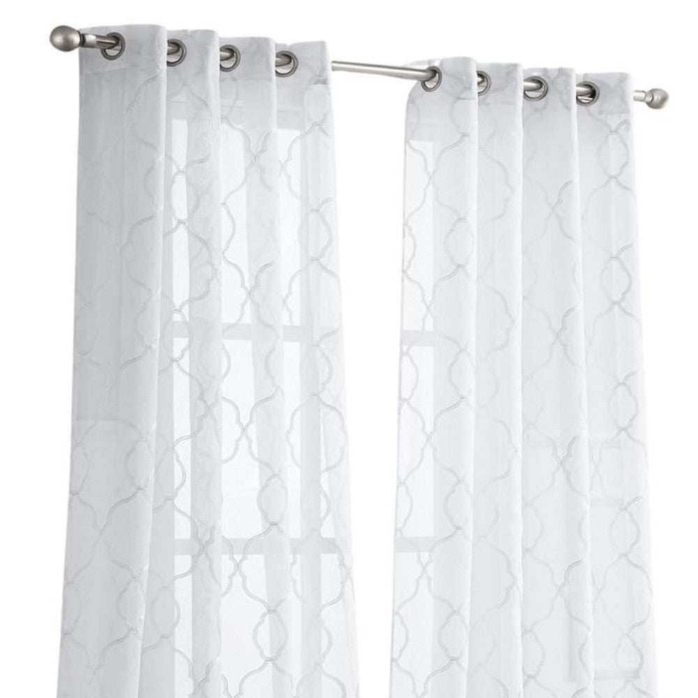 84” White Trellis Pattern Embroidered Window Curtain Panel - Homeroots - Flyclothing LLC