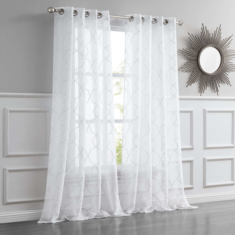 84” White Trellis Pattern Embroidered Window Curtain Panel - Homeroots - Flyclothing LLC