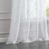 84” White Trellis Pattern Embroidered Window Curtain Panel - Homeroots - Flyclothing LLC