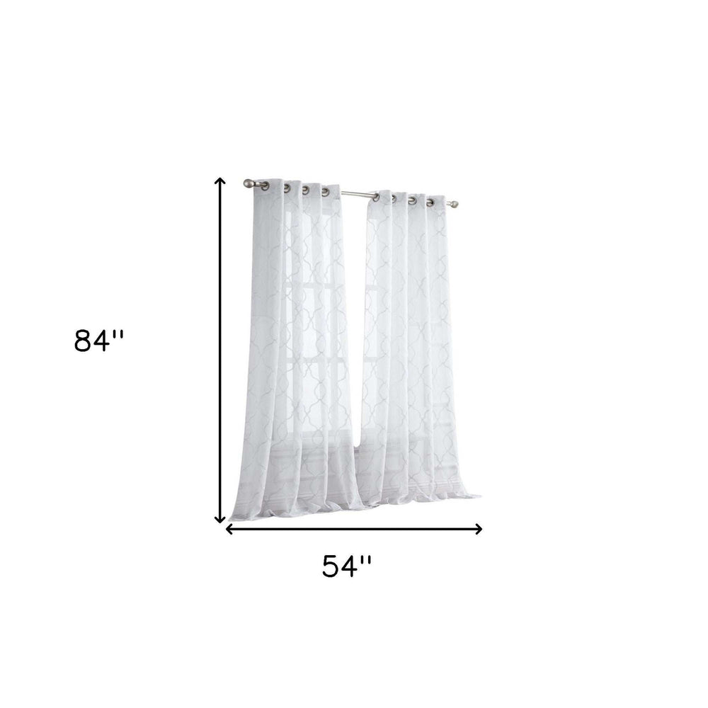 84” White Trellis Pattern Embroidered Window Curtain Panel - Homeroots - Flyclothing LLC
