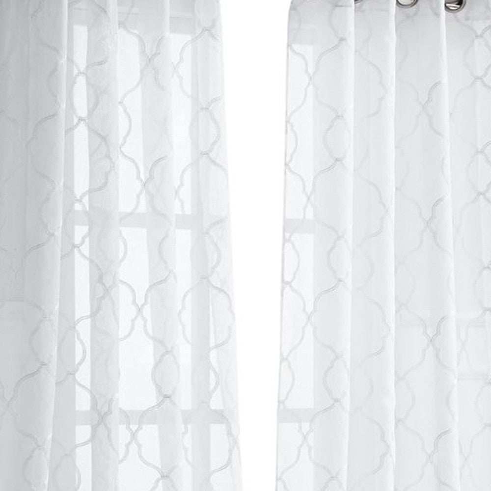 84” White Trellis Pattern Embroidered Window Curtain Panel - Homeroots - Flyclothing LLC