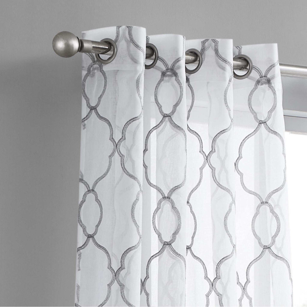 84” Silver Trellis Pattern Embroidered Window Curtain Panel - Homeroots - Flyclothing LLC