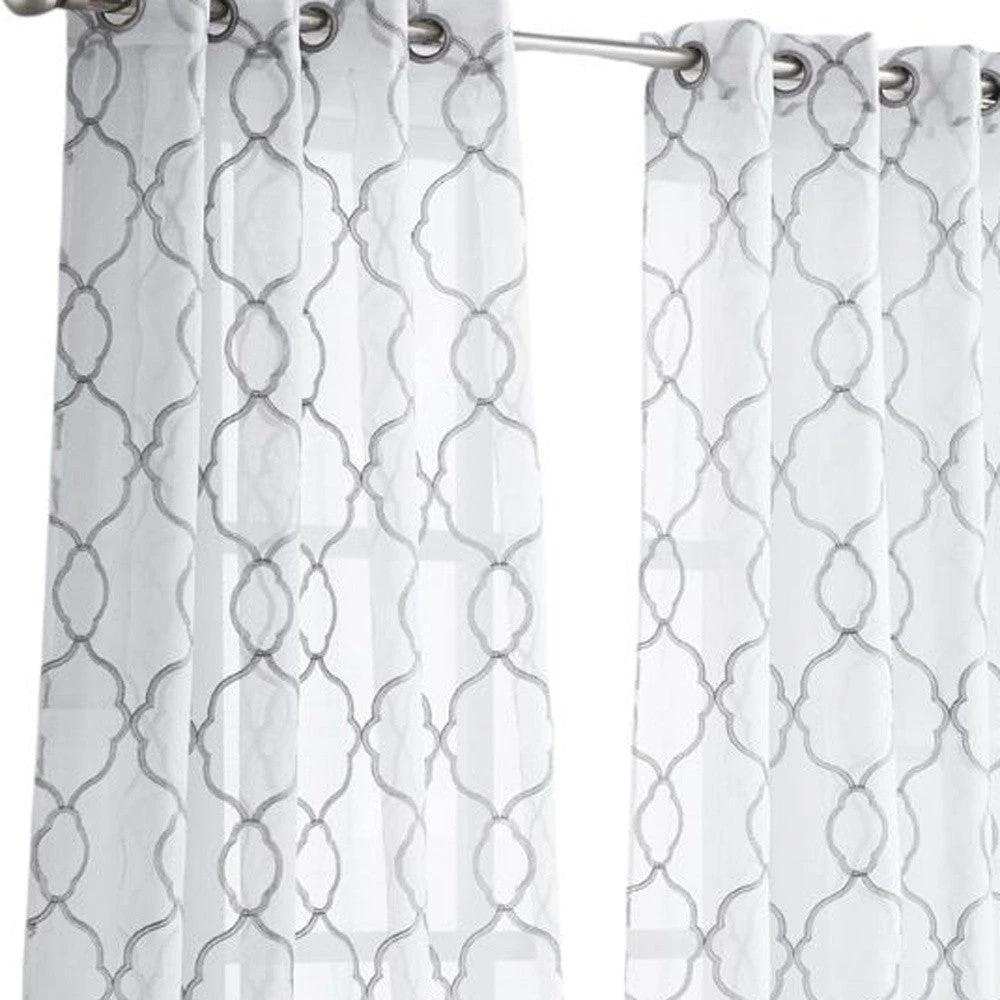 84” Silver Trellis Pattern Embroidered Window Curtain Panel - Homeroots - Flyclothing LLC