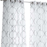 84” Silver Trellis Pattern Embroidered Window Curtain Panel - Homeroots - Flyclothing LLC