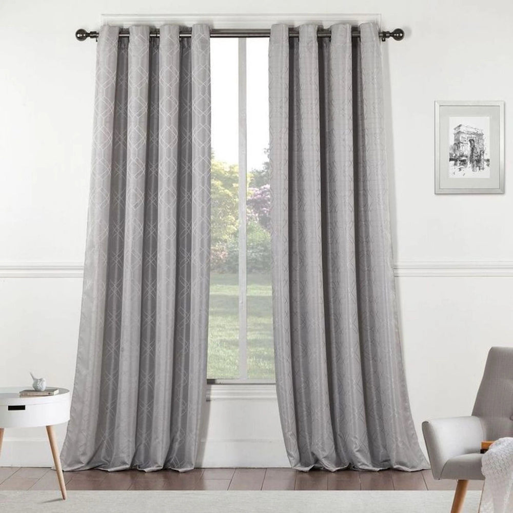 84" Silver Linework Textured Window Curtain Panel - Homeroots - Flyclothing LLC