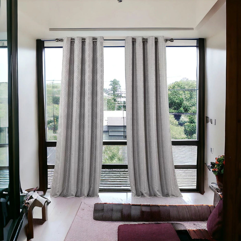 84" Silver Linework Textured Window Curtain Panel - Homeroots - Flyclothing LLC