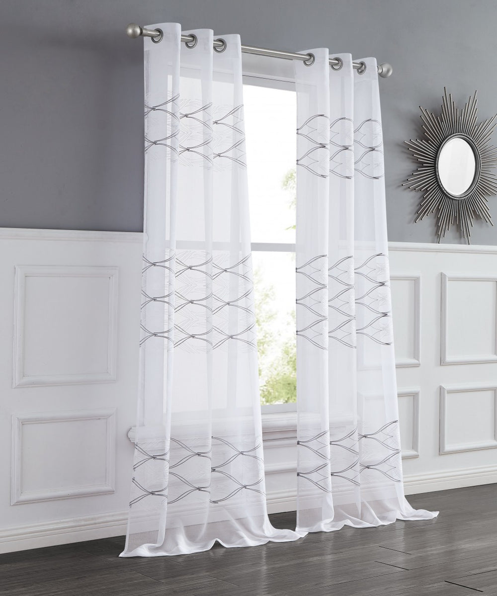 Set of Two 84" White Wave Embroidered Window Panels - Homeroots - Flyclothing LLC