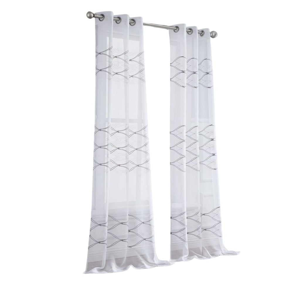 Set of Two 96" White Wave Embroidered Window Panels - Homeroots - Flyclothing LLC