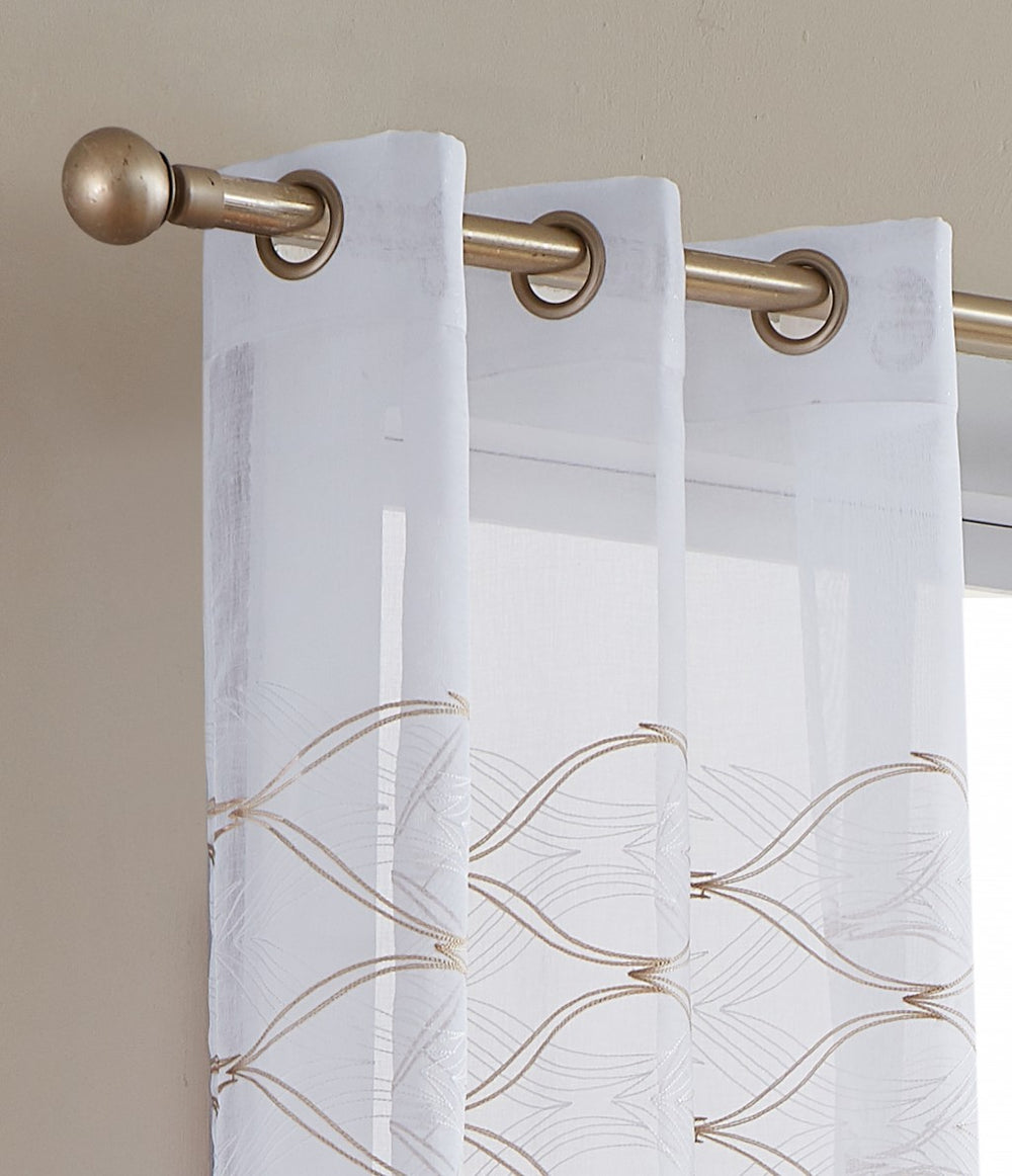 Set of Two 96" Gold and White SemiSheer Curtains - Homeroots - Flyclothing LLC
