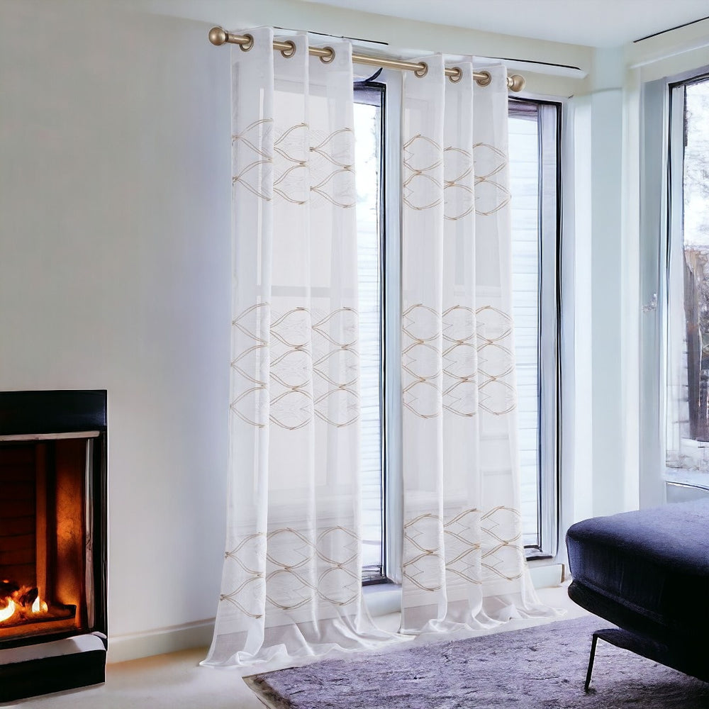 Set of Two 96" Gold and White SemiSheer Curtains - Homeroots - Flyclothing LLC