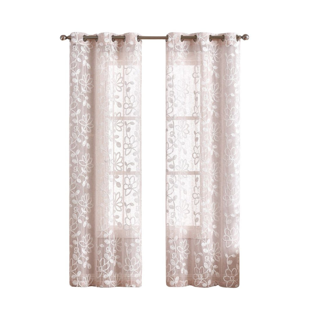 Set of Two 84" Blush Floral Embroidered Window Panels - Homeroots - Flyclothing LLC