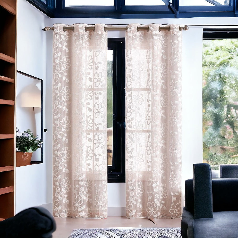 Set of Two 84" Blush Floral Embroidered Window Panels - Homeroots - Flyclothing LLC