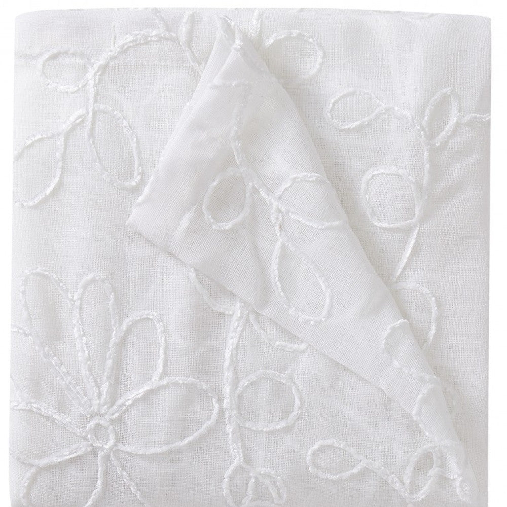 Set of Two 84" White Floral Embroidered Window Panels - Homeroots - Flyclothing LLC