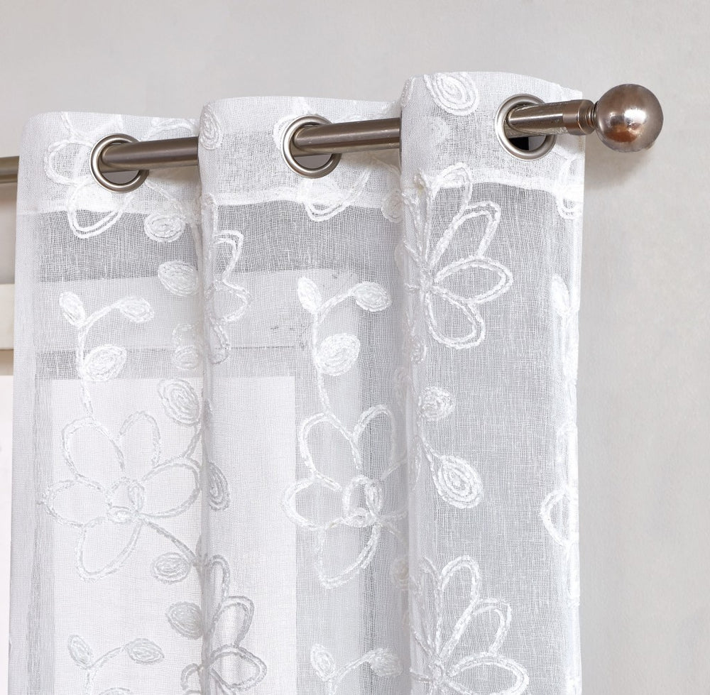 Set of Two 84" White Floral Embroidered Window Panels - Homeroots - Flyclothing LLC