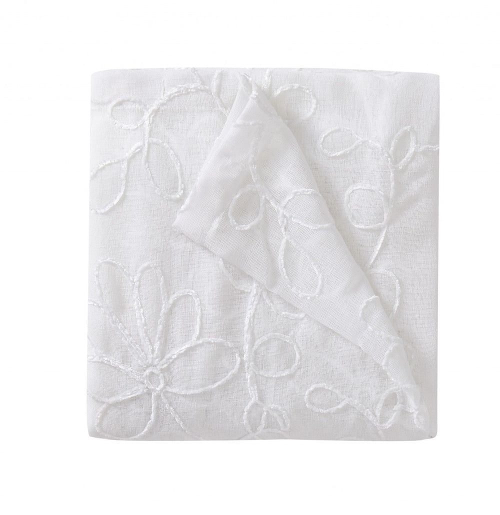 Set of Two 84" White Floral Embroidered Window Panels - Homeroots - Flyclothing LLC