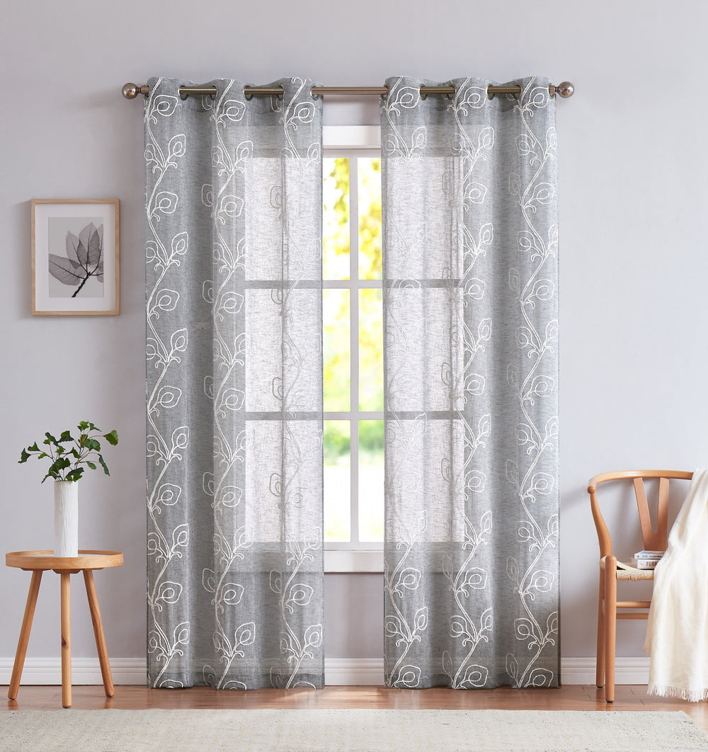 Set of Two 84" Silver Boho Embroidered Window Panels - Homeroots - Flyclothing LLC