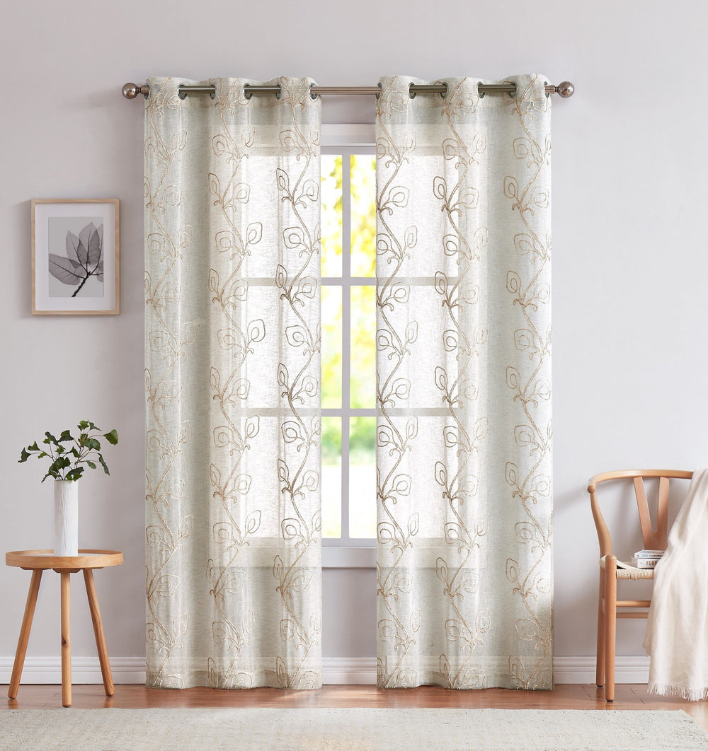 Set of Two 84" Beige Boho Embroidered Window Panels - Homeroots - Flyclothing LLC