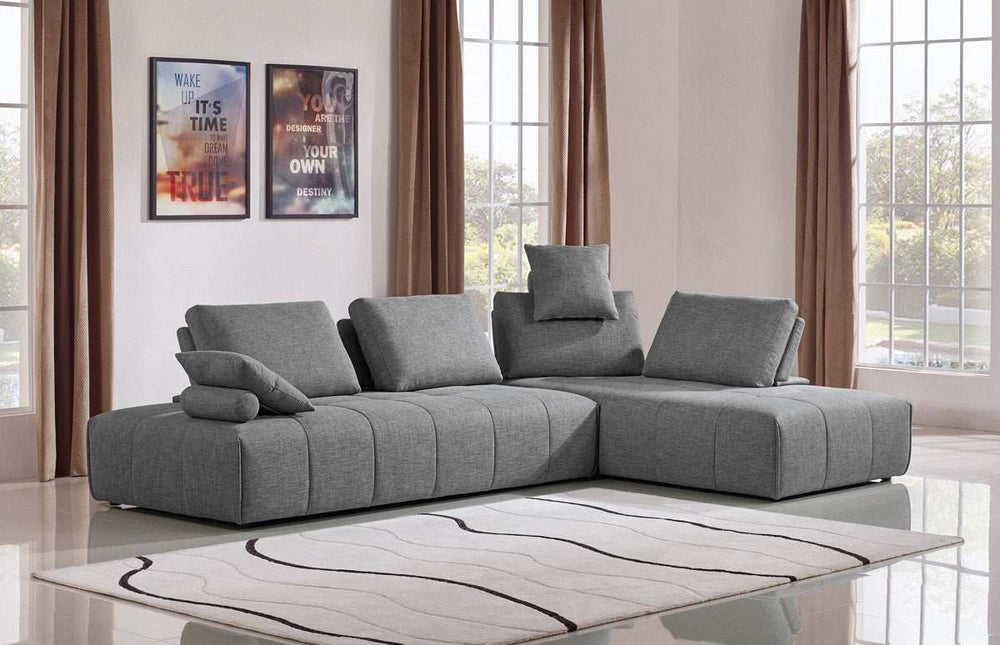 Gray Polyester Modular L Shaped Two Piece Sofa and Chaise Sectional And Toss Pillows - Homeroots - Flyclothing LLC
