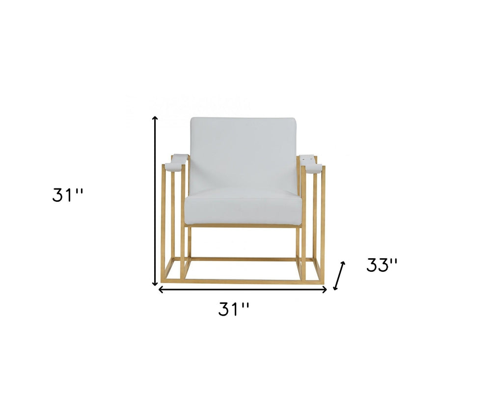 31" White And Gold Faux Leather Lounge Chair - Homeroots