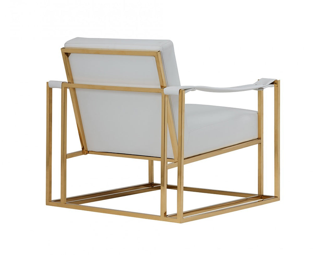 31" White And Gold Faux Leather Lounge Chair - Homeroots