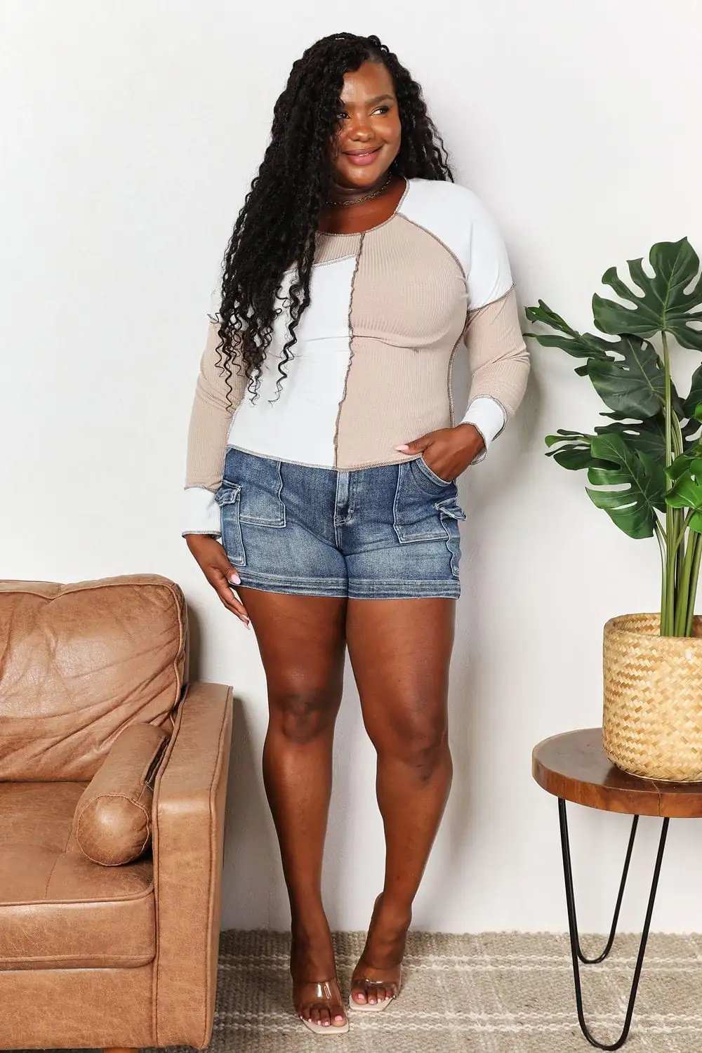 Double Take Color Block Exposed Seam Top - Trendsi - Flyclothing LLC