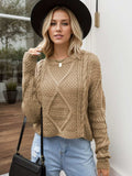 Cable-Knit Round Neck Dropped Shoulder Sweater - Trendsi - Flyclothing LLC