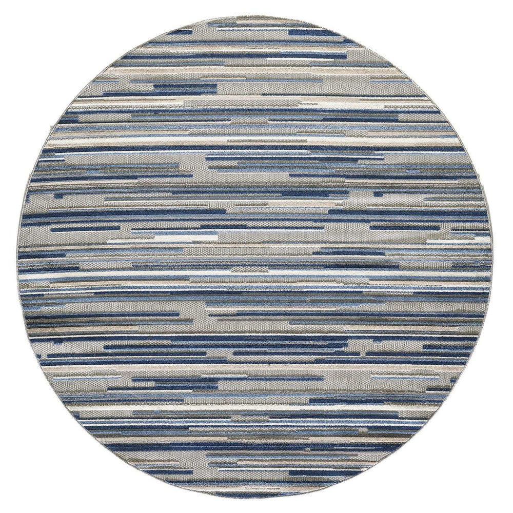 8’ Round Blue Abstract Striped Indoor Outdoor Area Rug - Homeroots - Flyclothing LLC