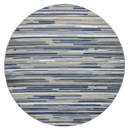 8’ Round Blue Abstract Striped Indoor Outdoor Area Rug - Homeroots - Flyclothing LLC