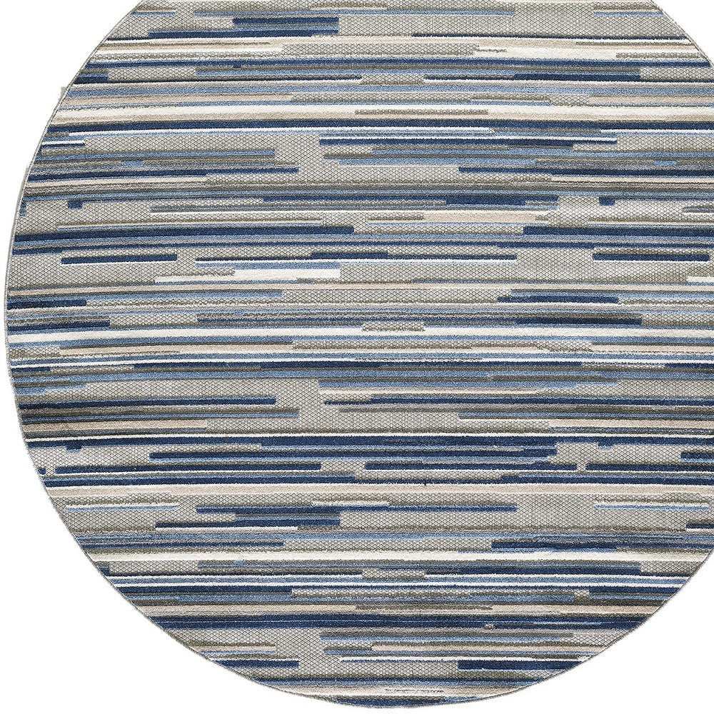 8’ Round Blue Abstract Striped Indoor Outdoor Area Rug - Homeroots - Flyclothing LLC