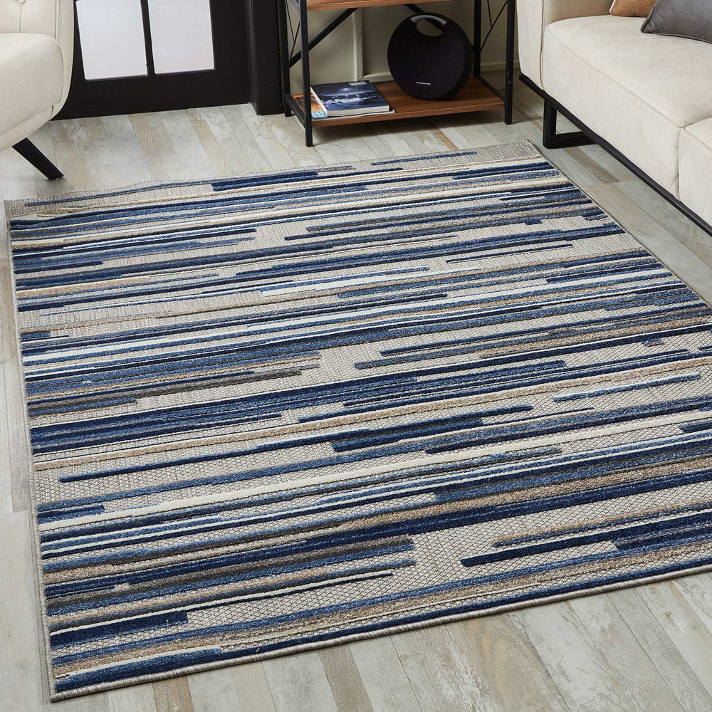 8’ Round Blue Abstract Striped Indoor Outdoor Area Rug - Homeroots - Flyclothing LLC