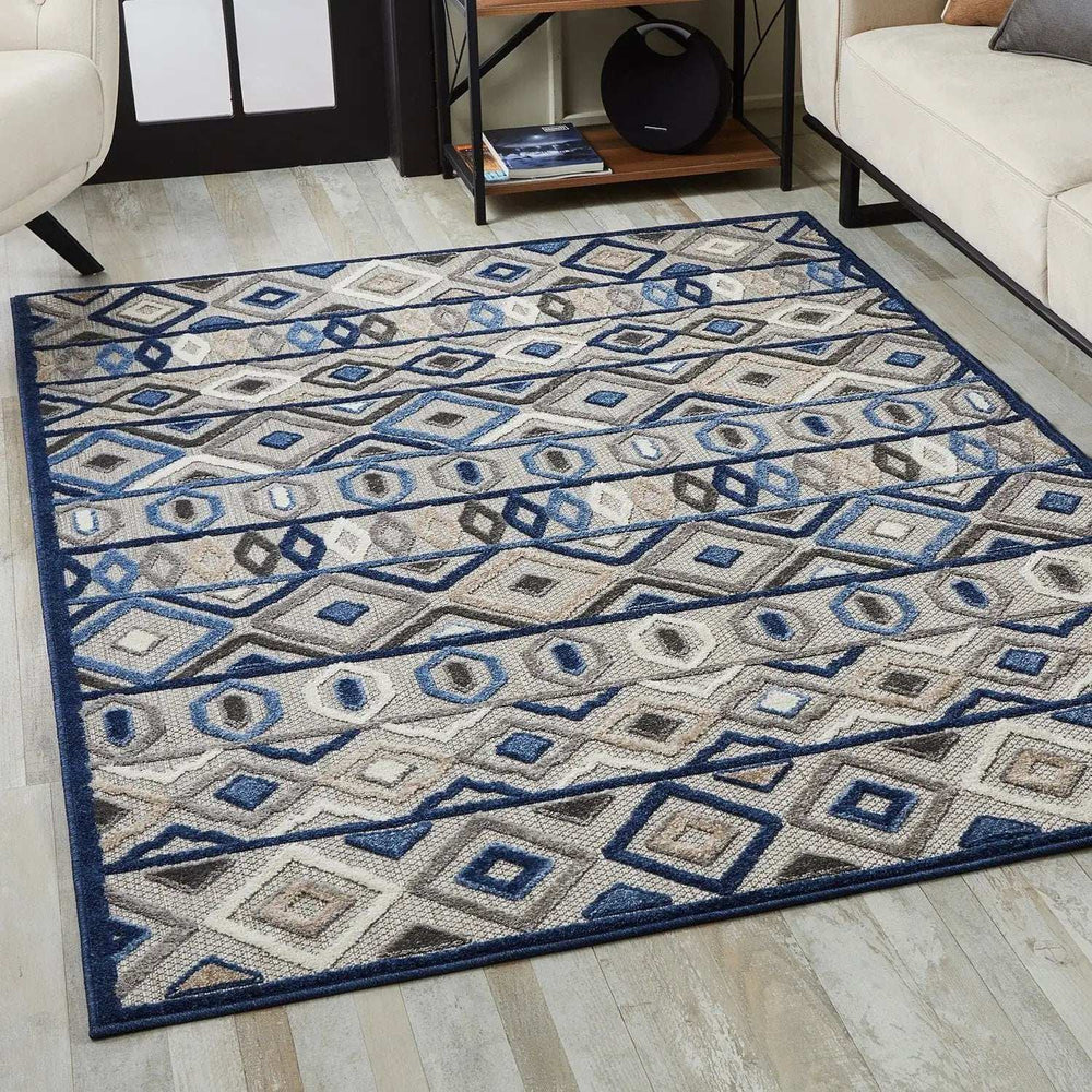 3' X 5' Blue And Gray Abstract Stain Resistant Indoor Outdoor Area Rug - Homeroots - Flyclothing LLC