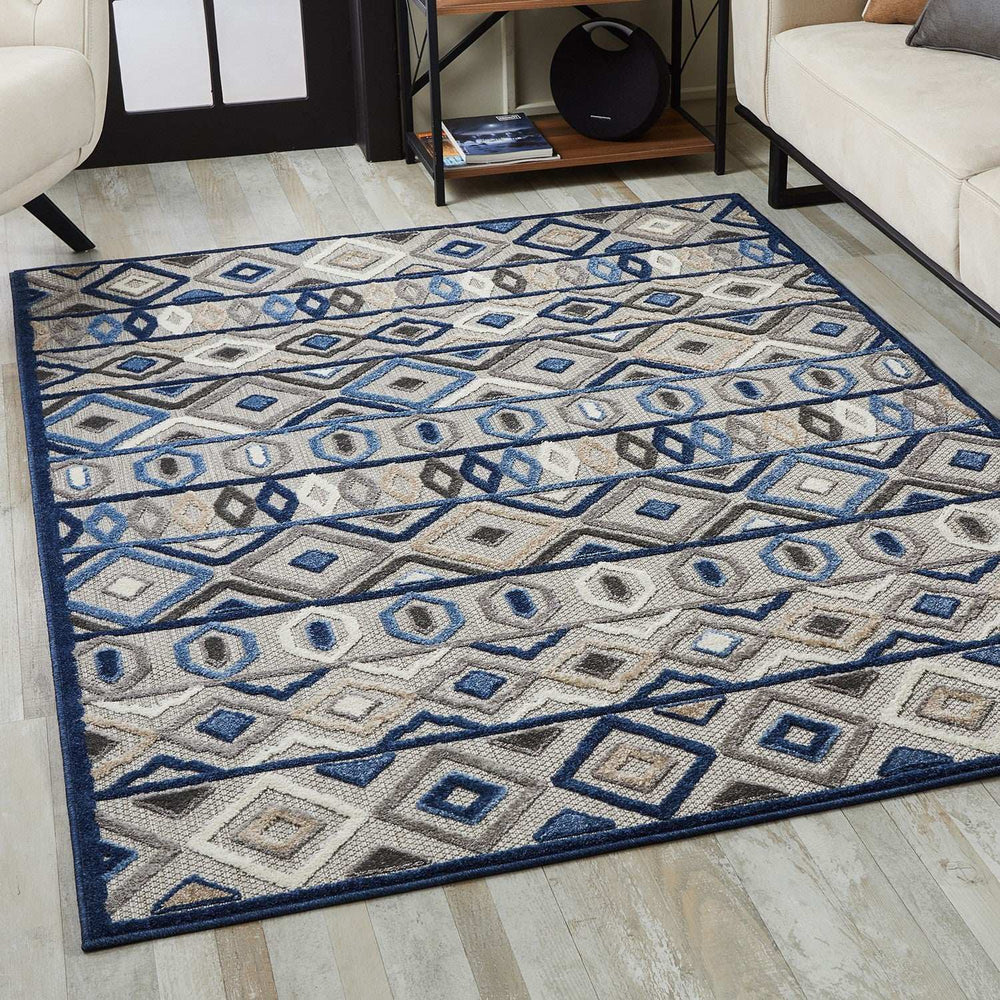 5' X 7' Blue And Gray Abstract Stain Resistant Indoor Outdoor Area Rug - Homeroots - Flyclothing LLC