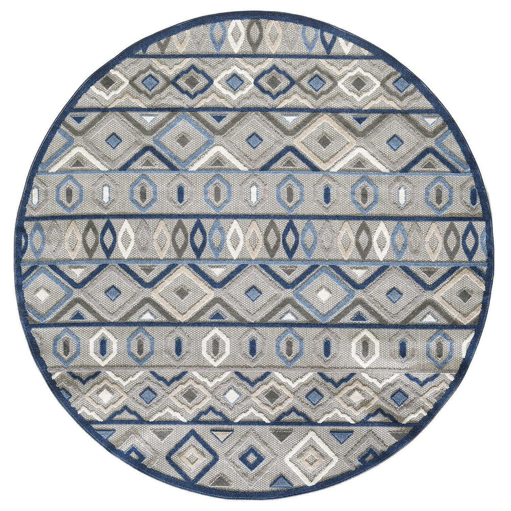 8' Round Blue And Gray Round Abstract Stain Resistant Indoor Outdoor Area Rug - Homeroots - Flyclothing LLC