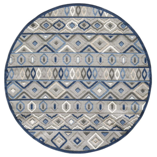 8' Round Blue And Gray Round Abstract Stain Resistant Indoor Outdoor Area Rug - Homeroots - Flyclothing LLC