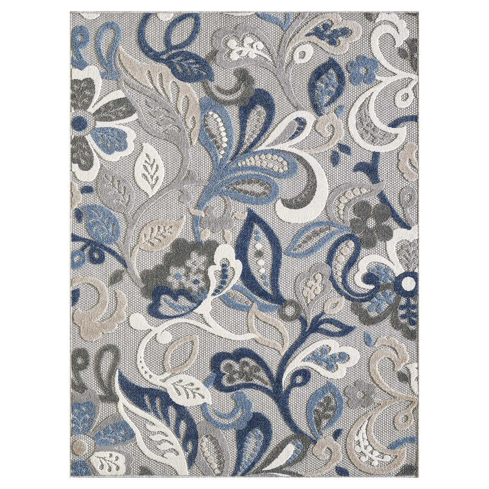 2' X 4' Blue Gray Jacobean Floral Indoor Outdoor Area Rug - Homeroots - Flyclothing LLC