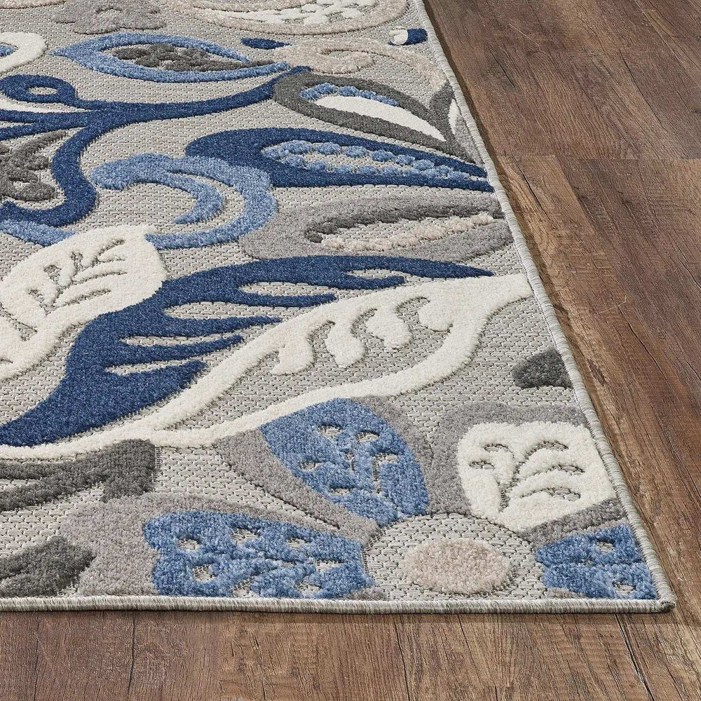 2' X 4' Blue Gray Jacobean Floral Indoor Outdoor Area Rug - Homeroots - Flyclothing LLC