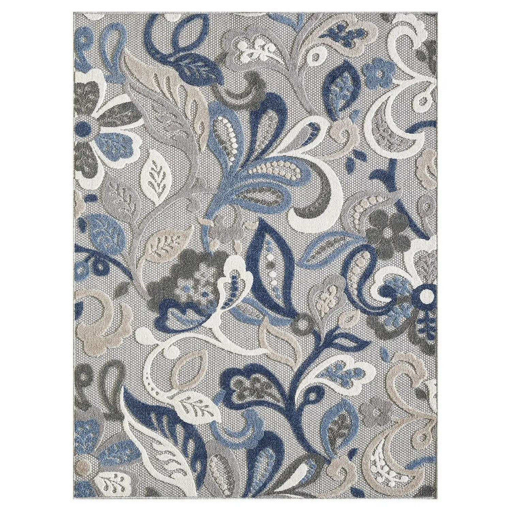 5' X 7' Blue And Gray Floral Stain Resistant Indoor Outdoor Area Rug - Homeroots - Flyclothing LLC