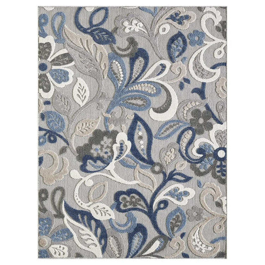 5' X 7' Blue And Gray Floral Stain Resistant Indoor Outdoor Area Rug - Homeroots - Flyclothing LLC