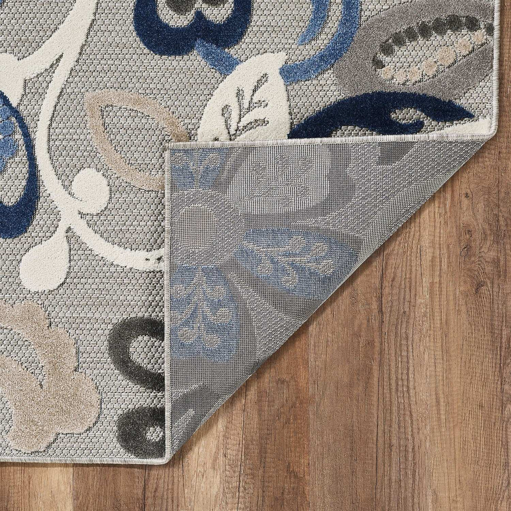 5' X 7' Blue And Gray Floral Stain Resistant Indoor Outdoor Area Rug - Homeroots - Flyclothing LLC