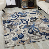 5' X 7' Blue And Gray Floral Stain Resistant Indoor Outdoor Area Rug - Homeroots - Flyclothing LLC
