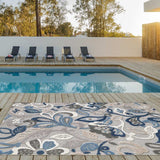 5' X 7' Blue And Gray Floral Stain Resistant Indoor Outdoor Area Rug - Homeroots - Flyclothing LLC
