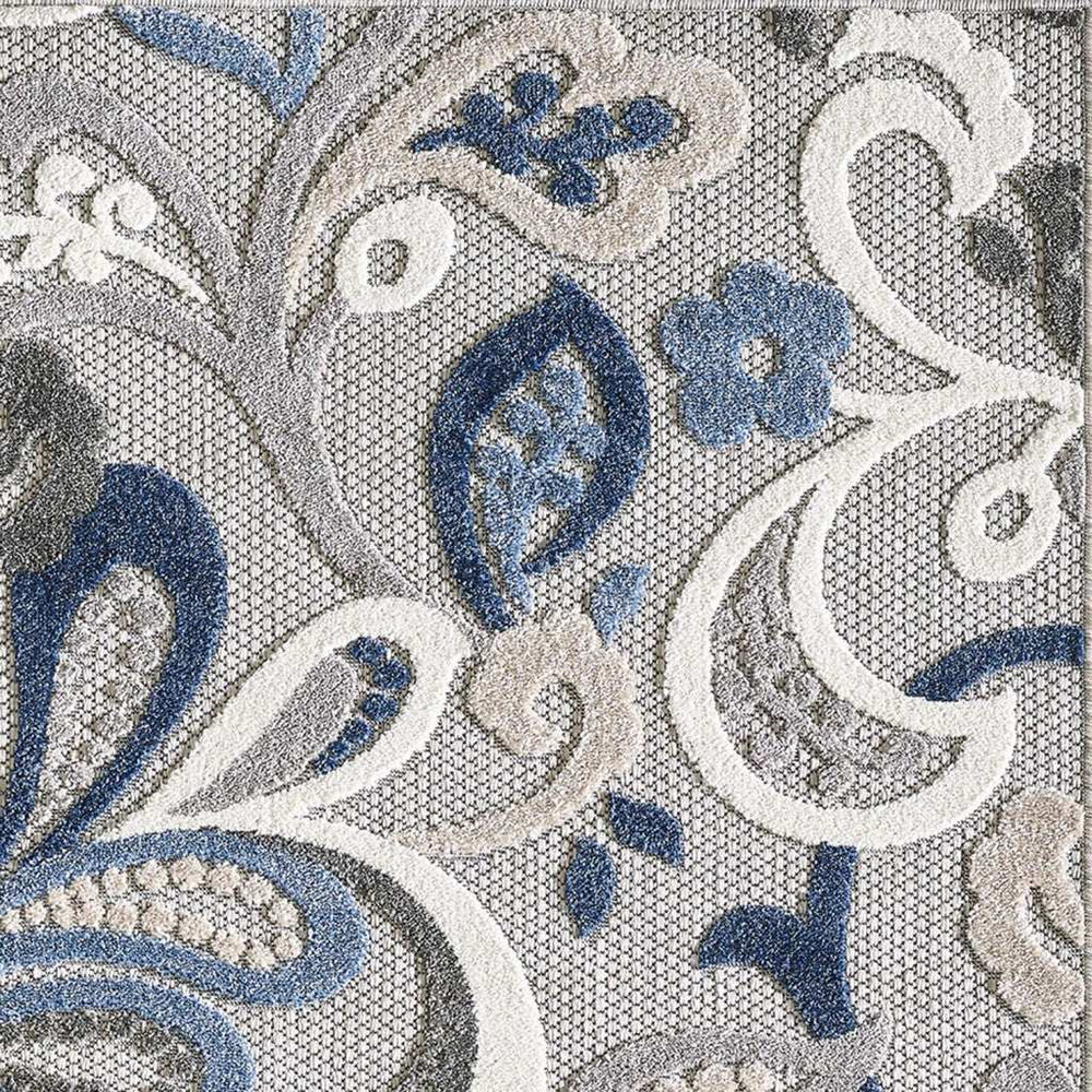 5' X 7' Blue And Gray Floral Stain Resistant Indoor Outdoor Area Rug - Homeroots - Flyclothing LLC