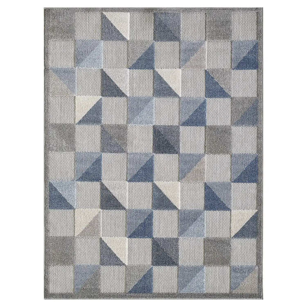 2' X 4' Blue And Gray Geometric Stain Resistant Indoor Outdoor Area Rug - Homeroots - Flyclothing LLC