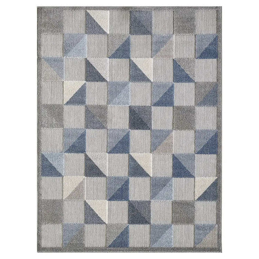 2' X 4' Blue And Gray Geometric Stain Resistant Indoor Outdoor Area Rug - Homeroots - Flyclothing LLC