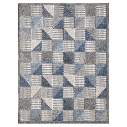 3' X 5' Blue And Gray Geometric Stain Resistant Indoor Outdoor Area Rug - Homeroots - Flyclothing LLC