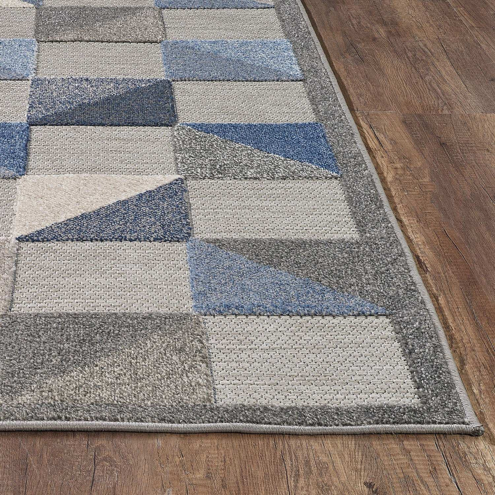 3' X 5' Blue And Gray Geometric Stain Resistant Indoor Outdoor Area Rug - Homeroots - Flyclothing LLC