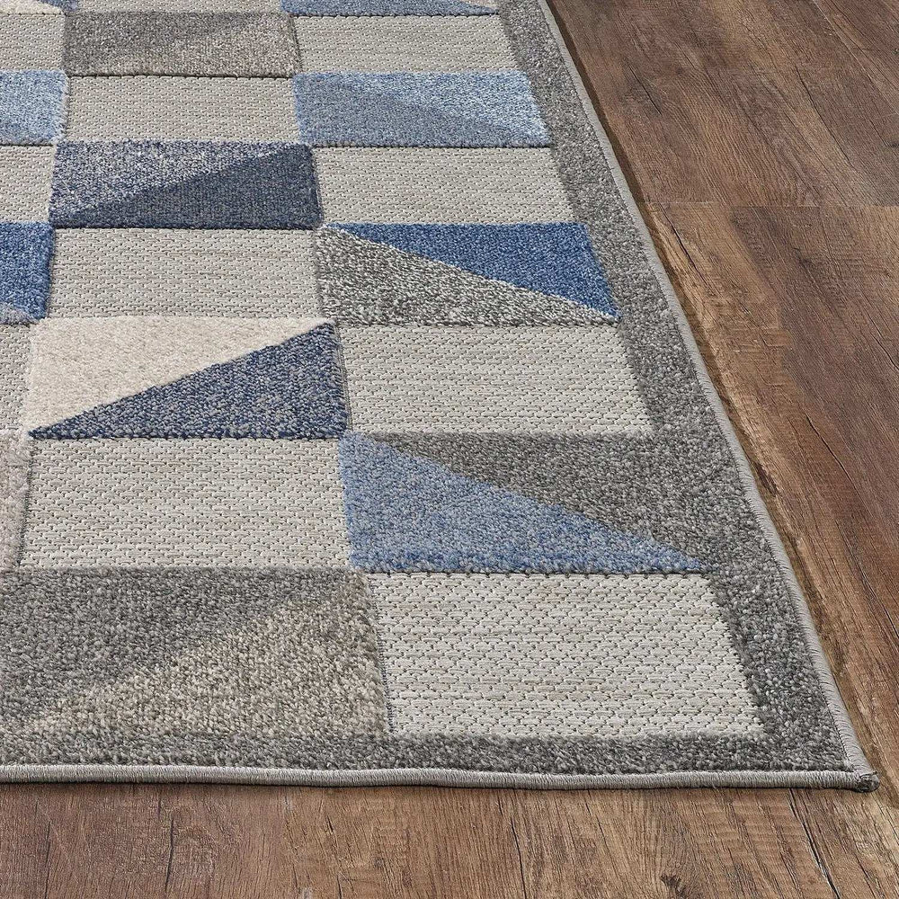 5' X 7' Blue And Gray Geometric Stain Resistant Indoor Outdoor Area Rug - Homeroots - Flyclothing LLC